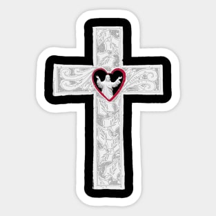 Cross With Heart And Jesus Sticker